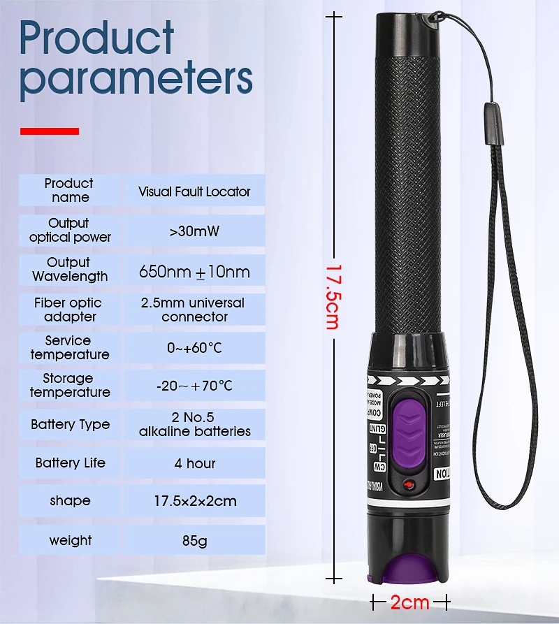 COMPTYCO 50MW FTTH Fiber Optic Tester Pen Type Red Laser optical fiberLight Visual Fault Locator Optical Cable Tester 5-50MW ftth fast connector