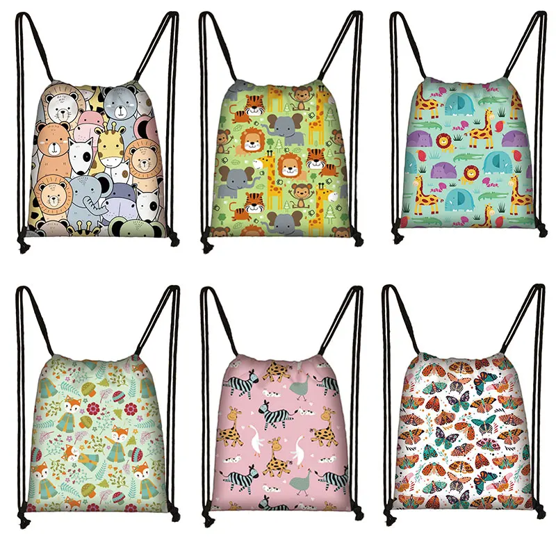 

Cartoon Animal Elephant Lion Tiger Giraffe Drawstring Bag Children's Party Kindergarten Backpack Women Cute Storage Shoulder Bag