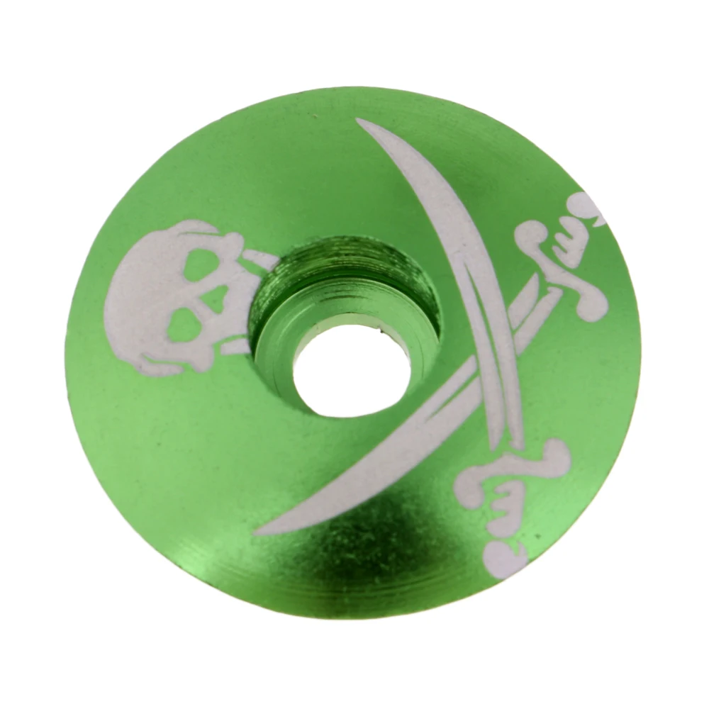 Green Skull Роскошный алюминиевый сплав MTB велосипед без резьбы шток гарнитура верхняя крышка Замена-Сверхлегкий и прочный - Цвет: Green Skull