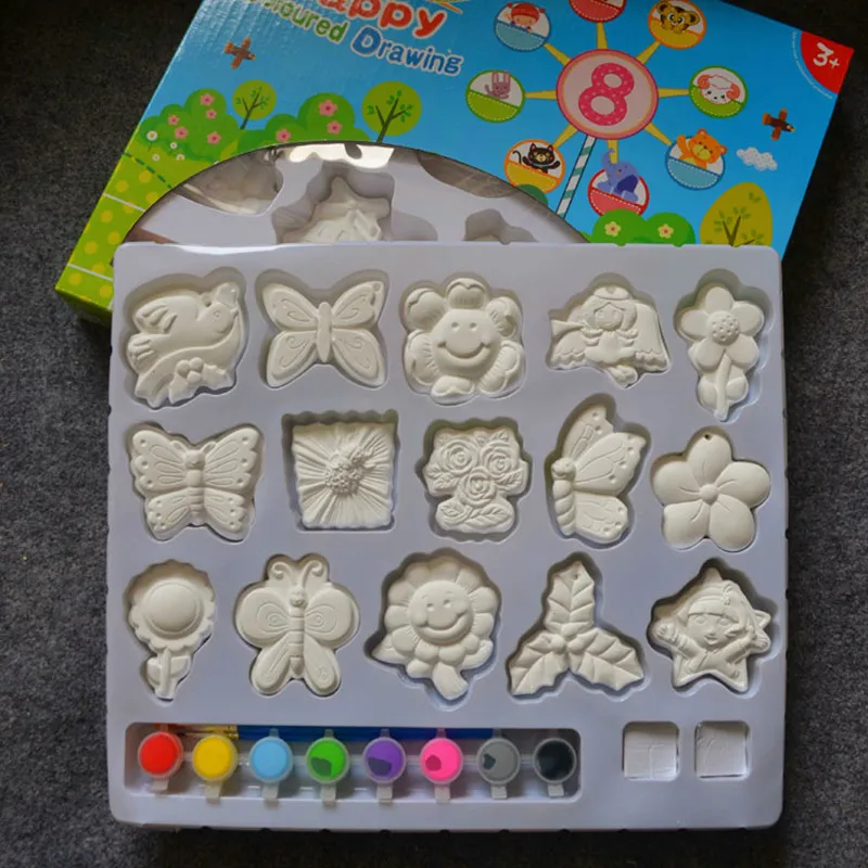 

Ceramic Gypsum Painting White Base Mini Painting Doll Refridgerator Magnets Children DIY Doodle Toy Gift Box