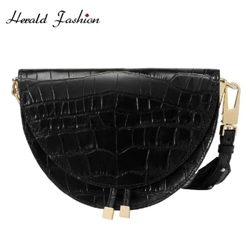 

Herald Fashion women saddle bag luxury stone pattern messenger Bag Bags Quality Leather Shoulder Bags For Female Handbags 2019