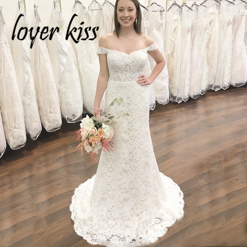 Lover Kiss Vestido De Noiva сексуальное свадебное платье с открытыми плечами Русалка, кружева, свадебная одежда с широким шлейфом robe de mariee