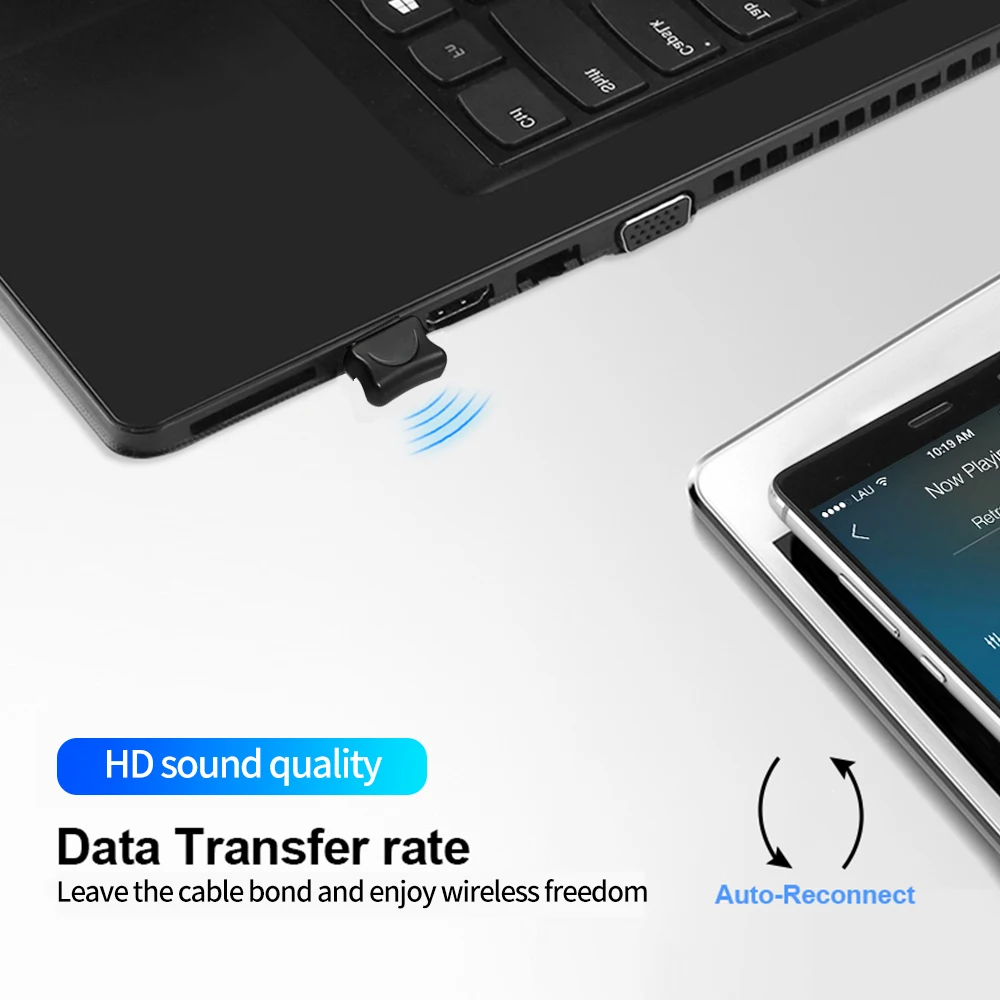 Bluetooth 5.0 USB Adapter for PC Laptop Audio Data Transfer