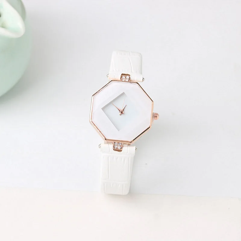

New Arrival Fashion 5 colors Quartz Wristwatch Dress Watch Clock Geometry Crystal Ladies Gifts Gem Cut Women Watches Leather