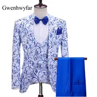 Gwenhwyfar Luxury Orchid Pattern Men's Wedding Suits 2021New Gentlemen Tuxedo Peaked Lapel Jacket Double Breasted Vest Slim Pant 1