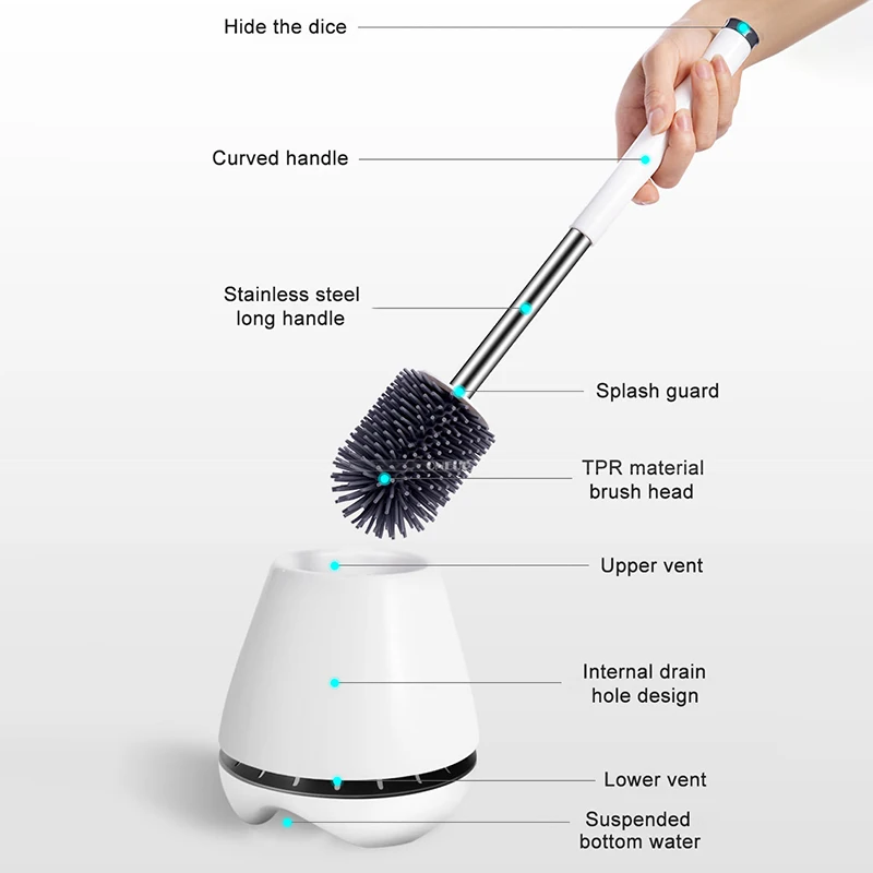 Силиконовая щетка для унитаза ONEUP TPR мягкая Чистящая насадка с длинной ручкой