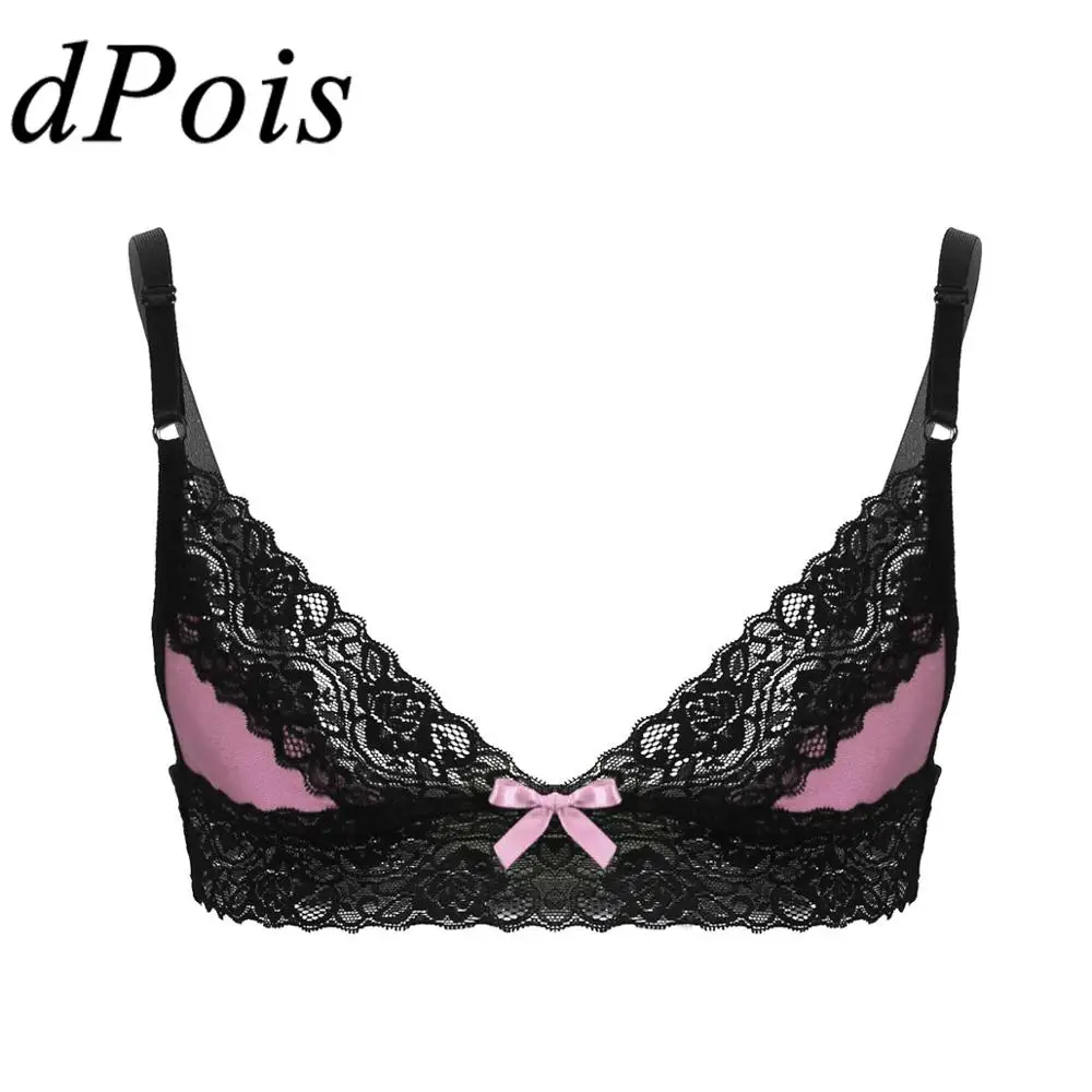 

Сисси мужские Bra Top белье гей цветочный кружевной отделкой Нижнее белье Sissy наборные плечевые ремни бюстгальтер без косточек без подкладки топы для кормления грудью