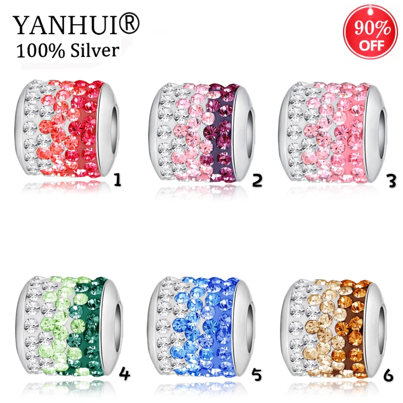 

YANHUI Fashion Color Gradient Crystal DIY Beads Charms Fit Original Women Bracelet Charms Silver Jewelry for Women Gifts C862
