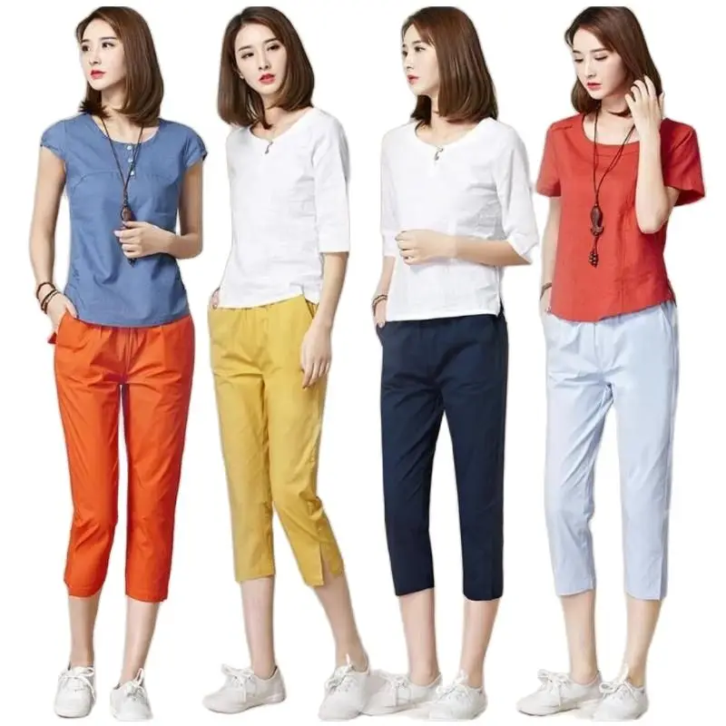 

High Quality Pure Cotton Women Capris Pants Female Summer Light Comfortable Women's Pants Woman Pencil Open Fork Pants Capri