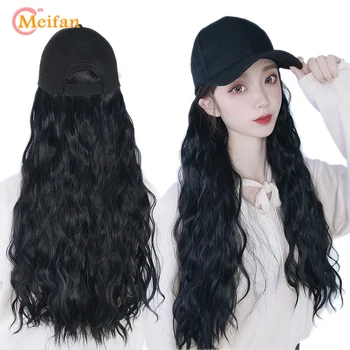 

MEIFAN Synthetic Baseball Cap Wig Black Brown Color Hair Long Straight hair Extension with Adjustable Size Baseball Hat