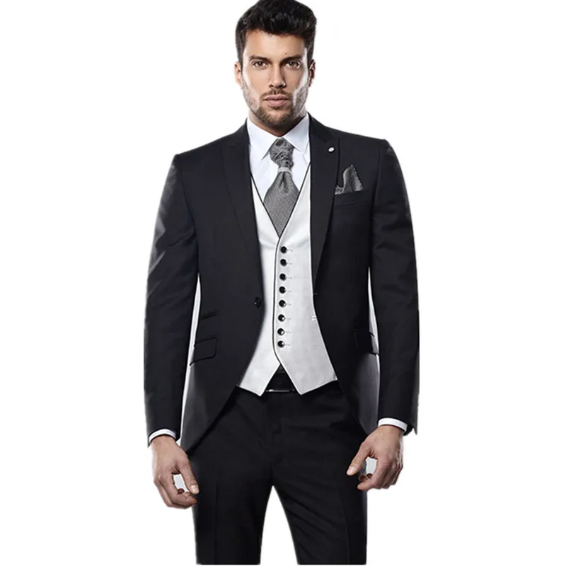 Custom Made Three Piece Mens Wedding Tuxedos Slim Fitted Well Bridegrooms Suits Business Party Suit (Jacket+Pants+Vest) | Свадьбы и
