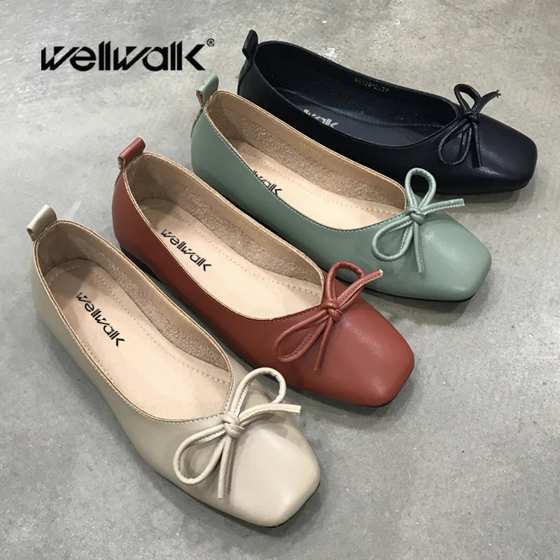 

Classics Flat Shoes Women Casual Ballerinas Square Toe Butterfly-Knot Female Spring Designer Shoe Woman Slip On Ballet Flats