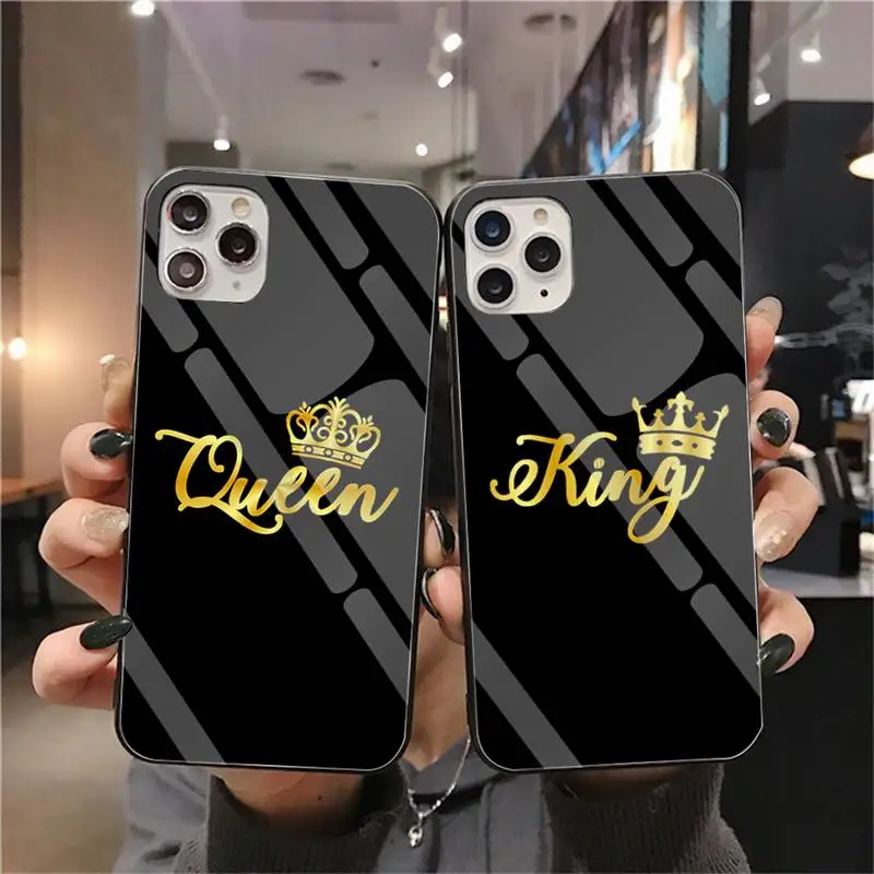 Роскошный чехол для телефона с надписью King and Queen закаленное стекло iPhone 12 pro max mini 11