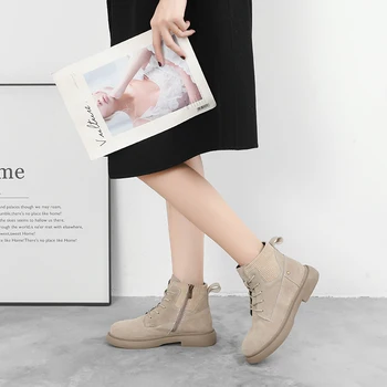 

Winter Shoes Women Lady Retro Leather Working Boots Corduroy