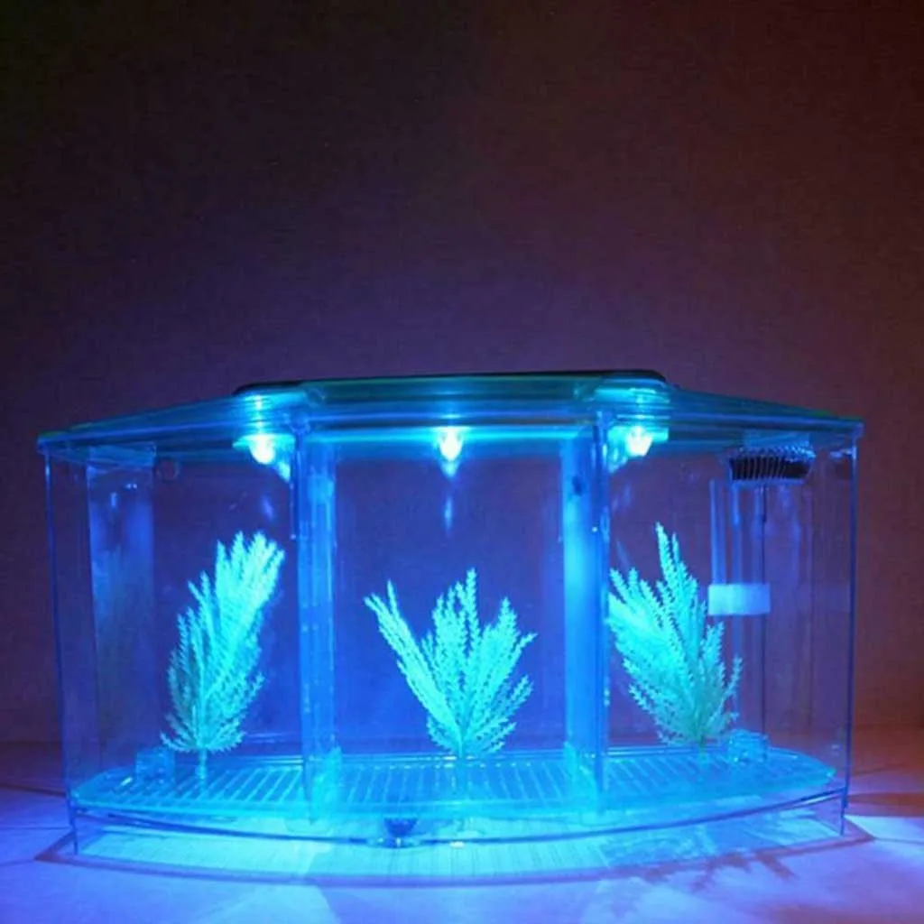 Мини пластиковый аквариум портативный Настольный аквапонный аквариум Betta рыбка чаша с светодиодный светильник фильтр-разделитель воды#15