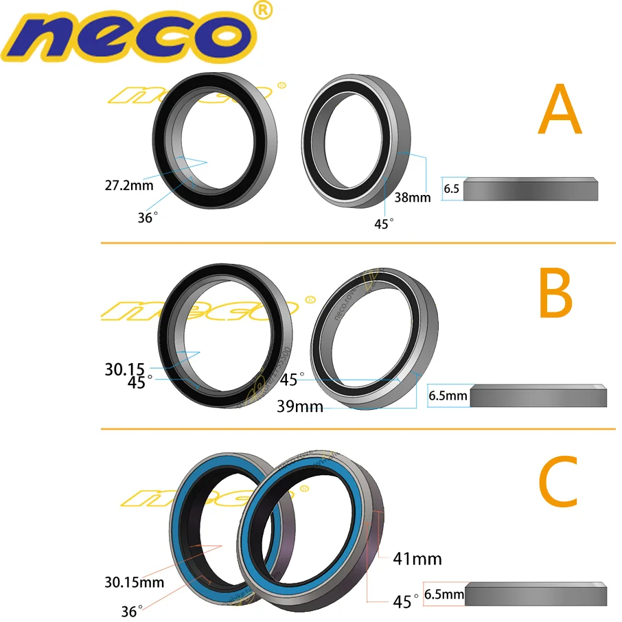 Подшипник для велосипеда Neco гарнитура 41/41.8/44/46.8/49/51.8/52 мм внешний диаметр
