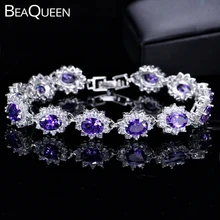 BlingZircons Big Oval Purple Autrain Crystal Connect Bracelets & Bangles Women Silver 925 Jewelry Romantic Gift For Wife B024