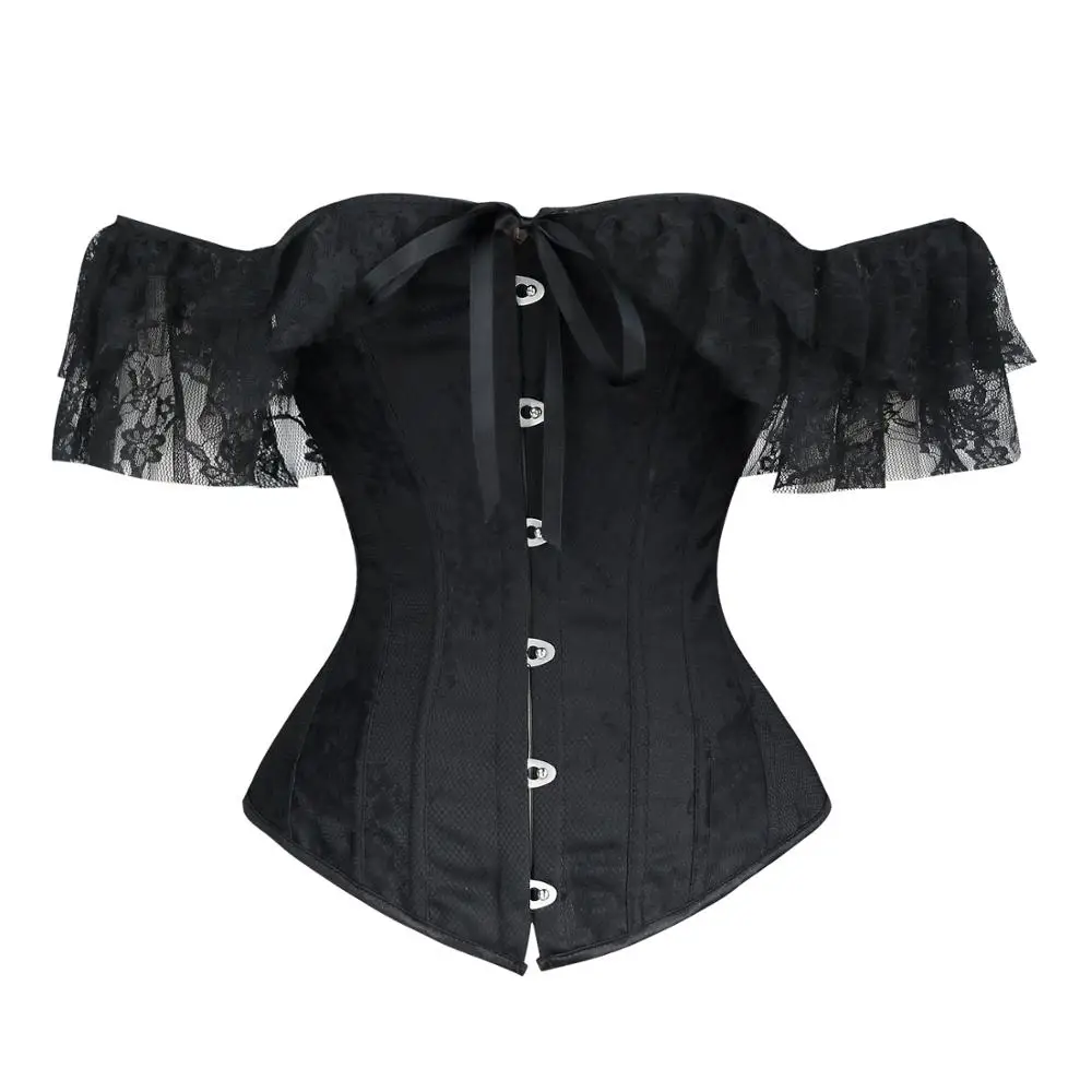 Корсет в стиле стимпанк, костюм на Хеллоуин, викторианский стиль, кружевной сексуальный бюстье, Женский корсет, бюстье - Цвет: Черный