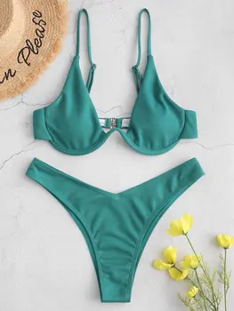 

ZAFUL Ribbed High Cut Underwire Bikini Swimsuit