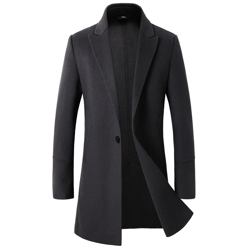 Aismz New Fashion Winter Double Sided Wool Cashmere Overcoat Men Jacket Coat Business Casual Single Button Long Woolen Outwear - Цвет: AZ7328 gray