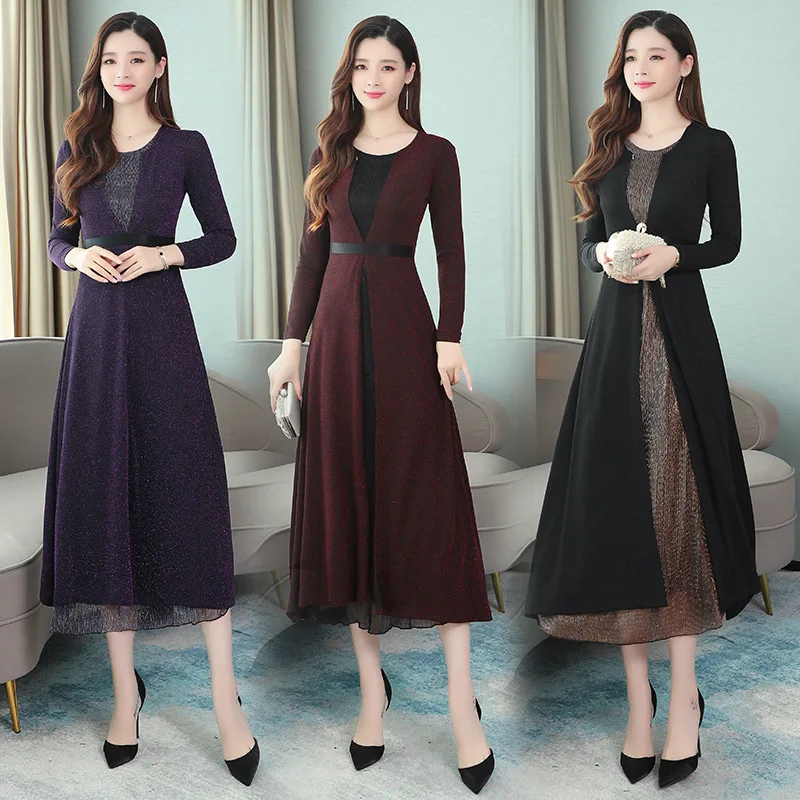 

2019 Autumn And Winter Improved Cheongsam Dress Kuotaitai Large Size Base Shirt Retro over-the-Knee Liangsi Mixed Colors Slim Mo