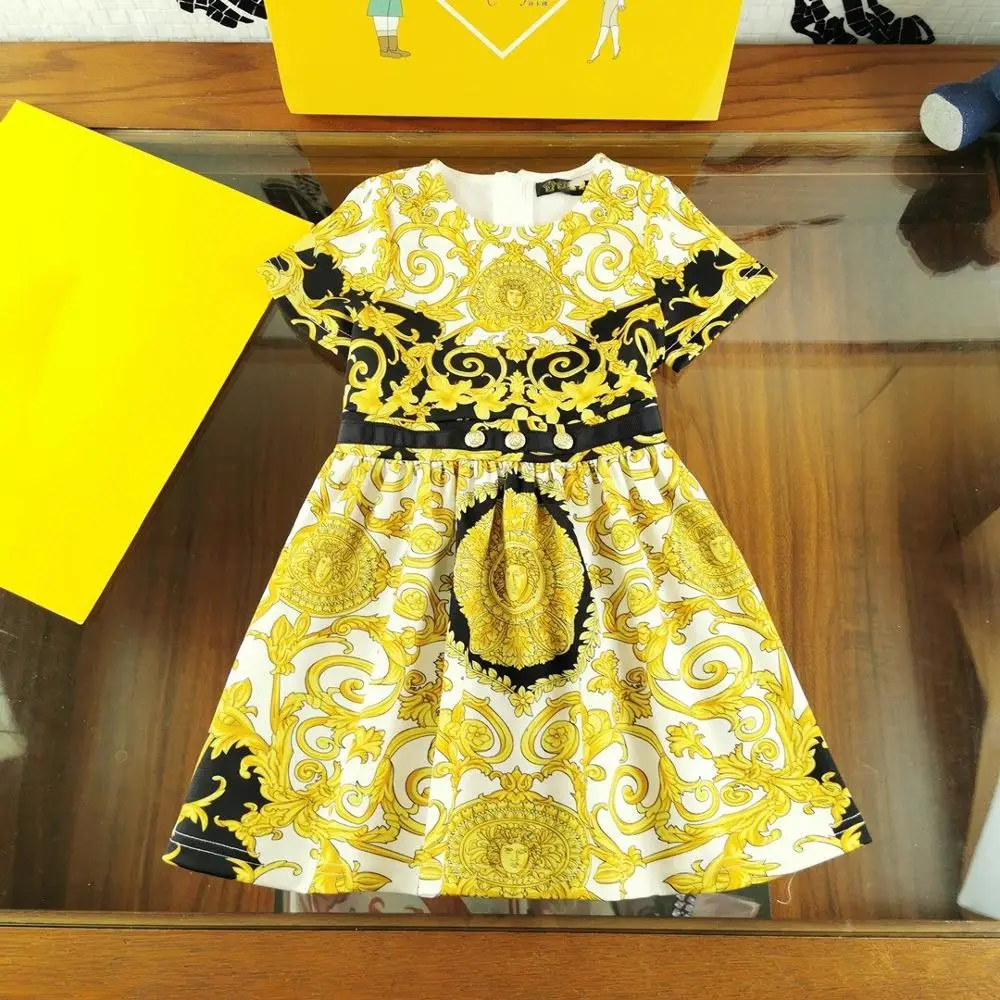 Новое поступление года; летнее платье принцессы для девочек; Классические Вечерние платья для танцев с 3D принтом золотого цвета для девочек; vestido infantil