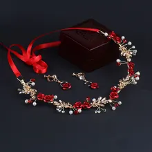 Свадебное красное официальное платье головной убор из розового сплава для волос Свадебные аксессуары серьги аксессуары для волос комплект из двух предметов ручной работы Acce
