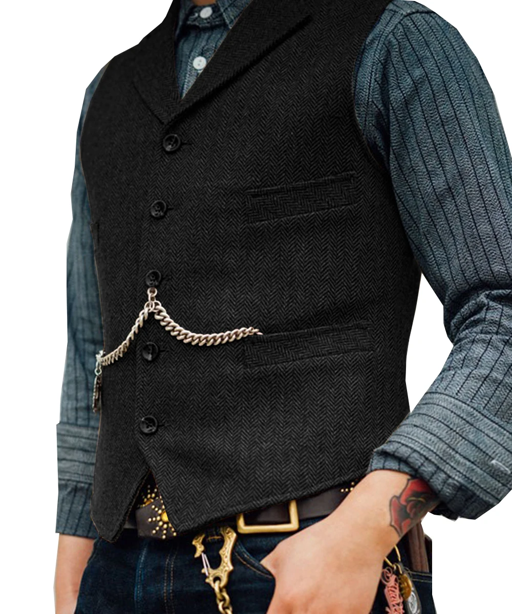 Men's Ivory Herringbone Tweed Formal Vest Casual Waistcoat Slim Fit XS-XXL 