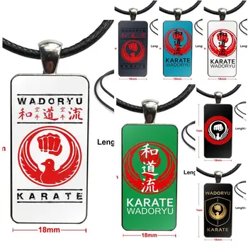 

Glass Cabochon Pendant Necklace Rectangle Fashion Necklace For Women Kids Karate Wadoryu Wado Ryu Karate Print