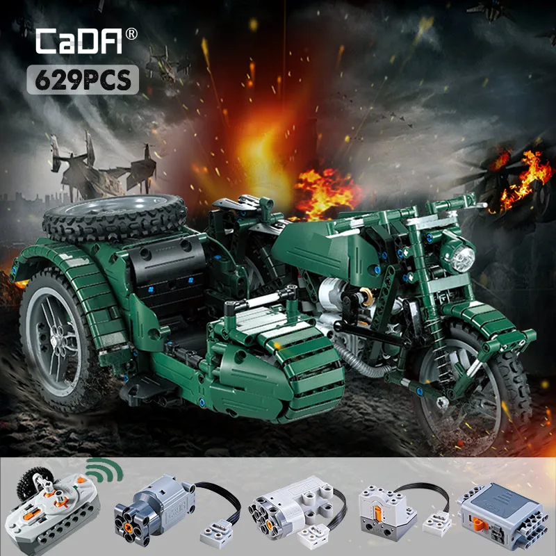 Cada 629PCS RC Motorcycles Building Blocks City Technical Military German WW2 War Remote Control Car Bricks Toys for Kids|Blocks| -...