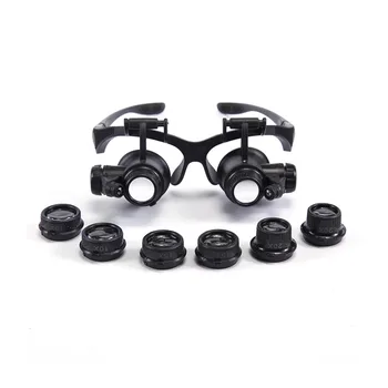 

10X 15X 20X 25X Headband Eyewear Watch Repair Watchmaker Magnifier Loupe Jeweler Magnifying Glasses Tool Set with Lamp LED Light