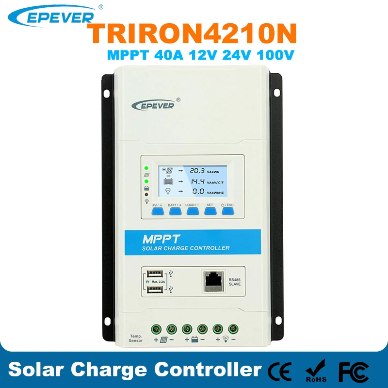 US $116.50 EPever 40A MPPT Solar Charger Controller Triron4210N With DS2 and UCS Module For LeadAcid Gel Lithiumion Batteries Dual USB 5V