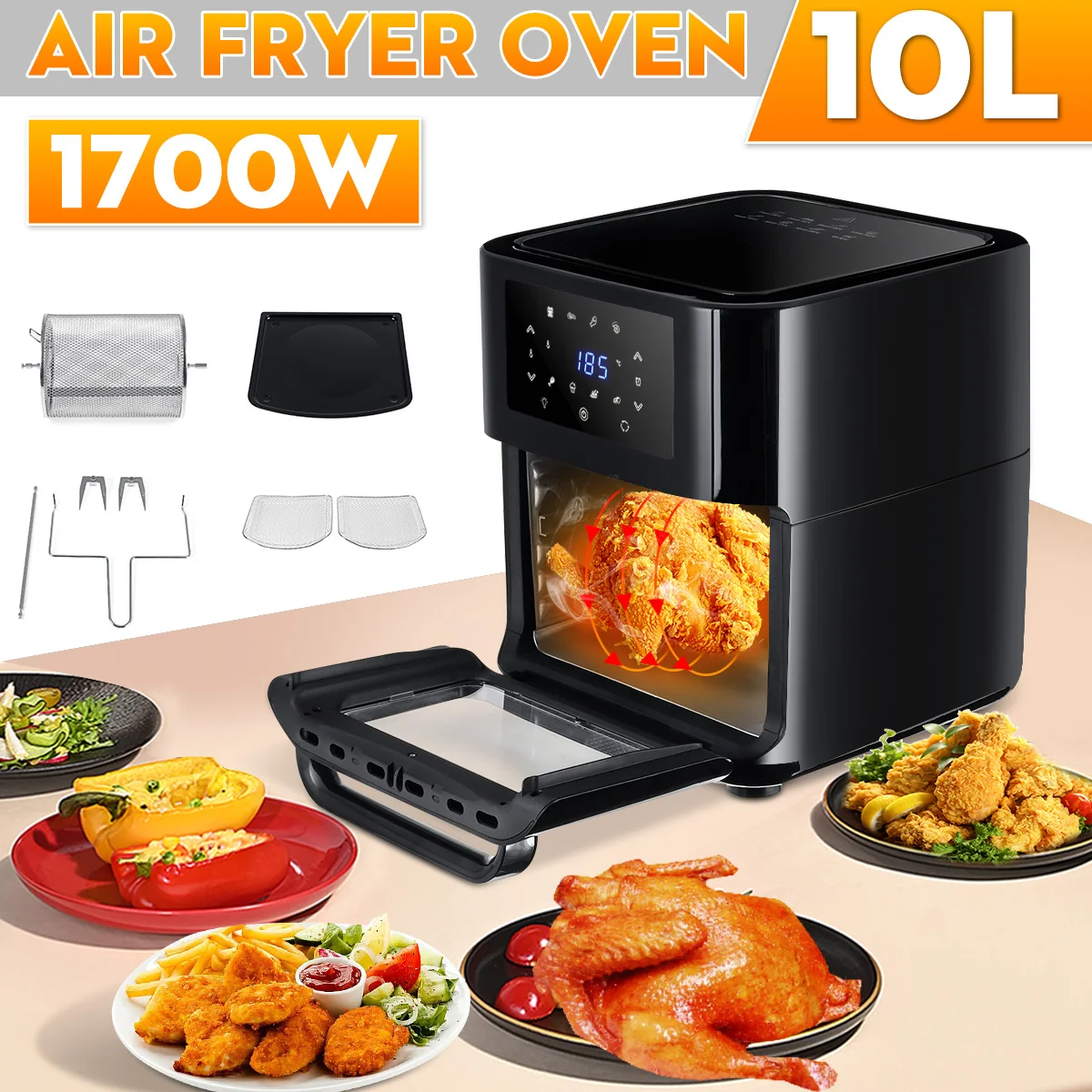 1700W 10L multifonction Smart friteuse poulet sans huile Air friteuse four sain alimentaire friteuse cuisinière tactile LCD électrique friteuse 1