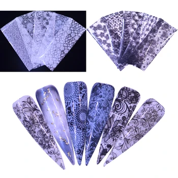 

YWK 10 Lace Print Stickers On Nails Foils Starry Sky Wraps Transfer Decals Polishing Sliders Nails Accessories Wrap Tools Decor