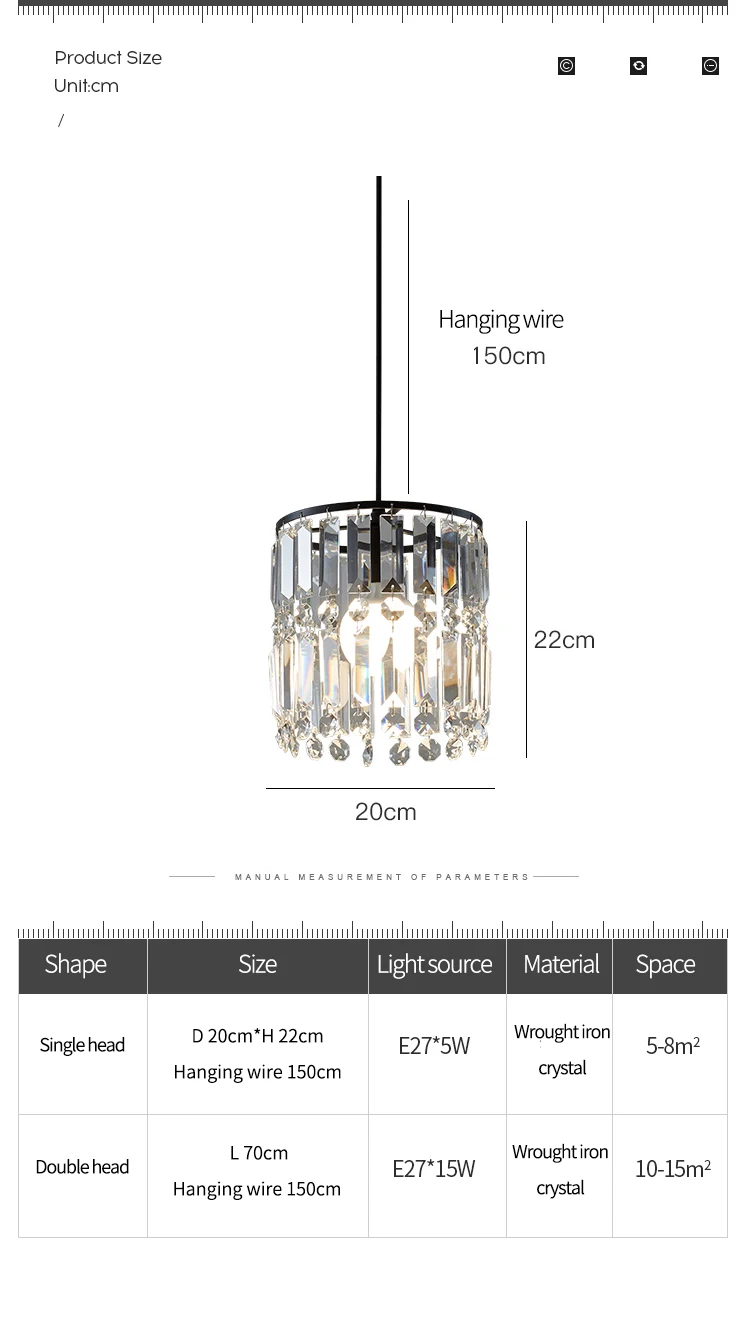 Nordic crystal restaurant chandelier bedroom bedside lamp wind chime bar lamp light luxury creative porch small chandelier led chandelier