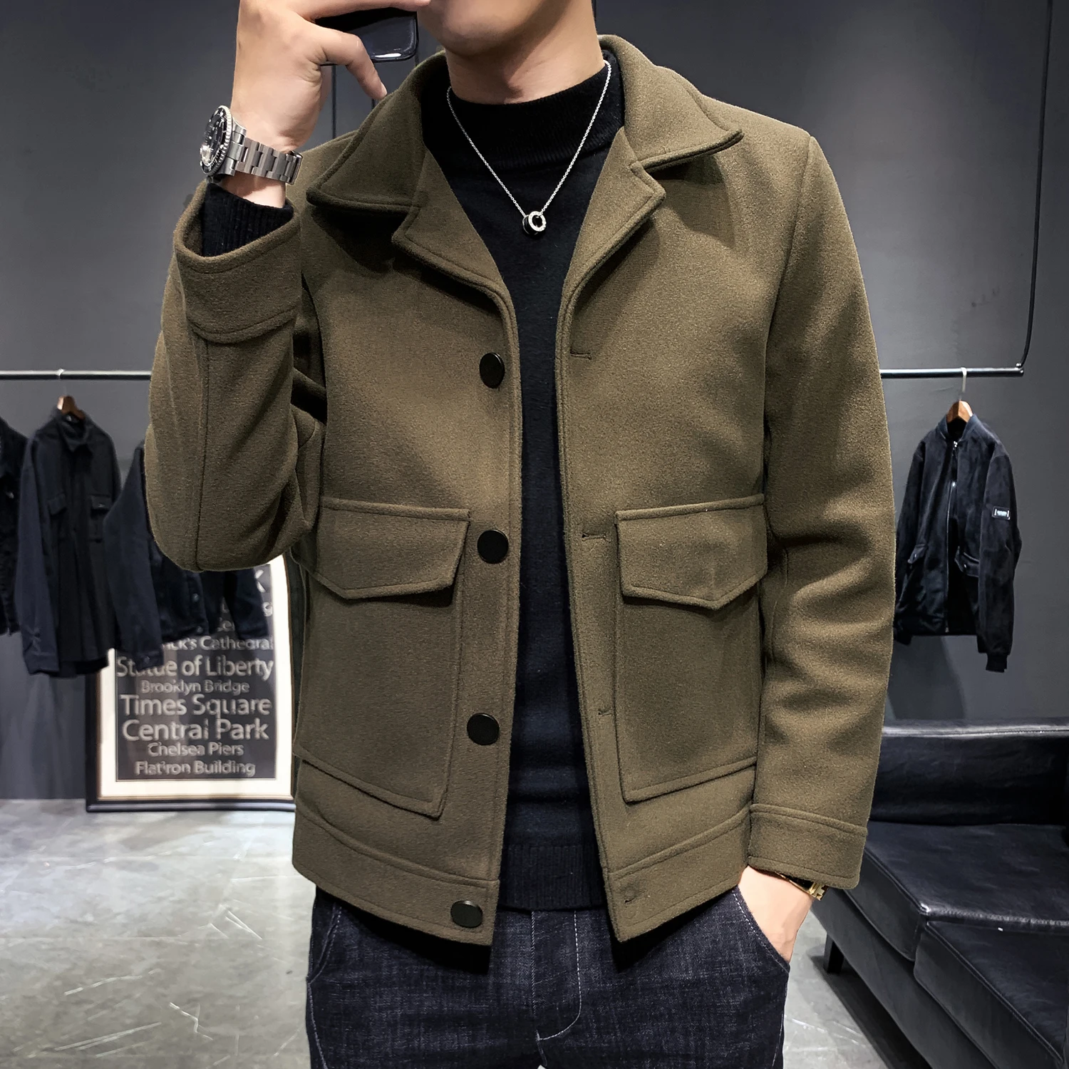 Brand NEW Autumn and Winter Men Coats Korean Casual Woolen Coat Jackets Windbreaker Men's Short Slim Overcoat Big Pocket Clothes Brand NEW Autumn and Winter Men Coats Korean Casual Woolen Coat Jackets Windbreaker Men's Short Slim Overcoat Big Pocket Clothes