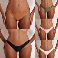 Сексуальные бразильские Плавки бикини, женская одежда для плавания, трусики-стринги с низкой талией, купальный костюм, одноцветные трусы бикини