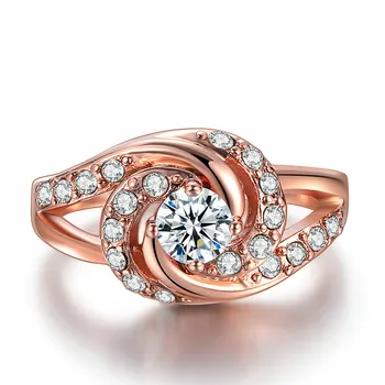 

18k Rose gold color flower zircon diamonds gemstones rings for women bague jewelry fashion party accessory gifts wedding band
