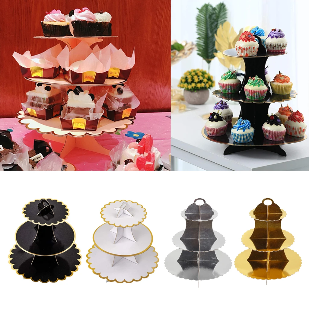 3 Tier Cupcake Cardboard Stand with Blank Canvas Design for Pastry Servings Platter Dessert Tower Decorations Birthdays 1 Stand Blue 
