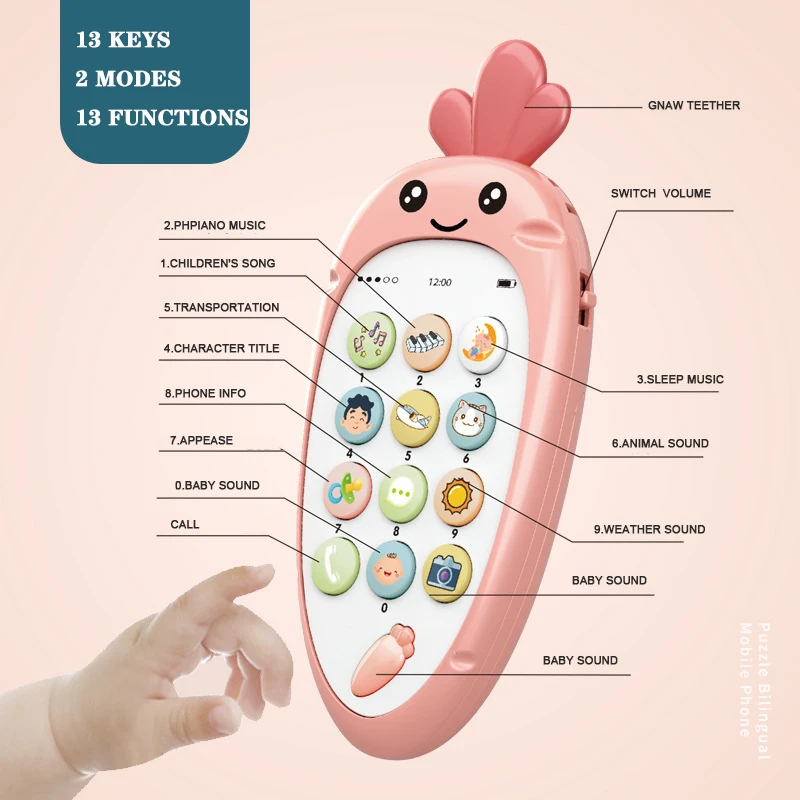 Безопасный Прорезыватель для малышей игрушки раннее образование двуязычный многофункциональный мобильный телефон Безопасность мягкий может укусить музыкальная игра рождественские подарки