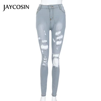 

JAYCOSIN Pants Casual Skinny Trousers Mid Waist Jeans Denim Long Pants Hole Women's Jeans Slim Female Vaqueros Mujer Hot Selling