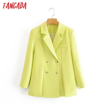 

Tangada Women Double Breasted Blazer Coat Vintage Notched Collar Long Sleeve 2020 Fashion Female Chic Tops DA91