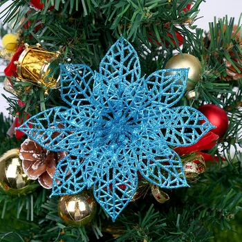 

10pcs Glitter Poinsettia Flower Christmas Wreath Tree Decorations Xmas Crafts 14cm Photography Props