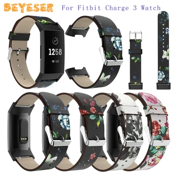 

Genuine Leather Peony Printed Wristband For Fitbit Charge 3 Watch Accessories Band Replacement For Fitbit Charge 3 Watch Strap
