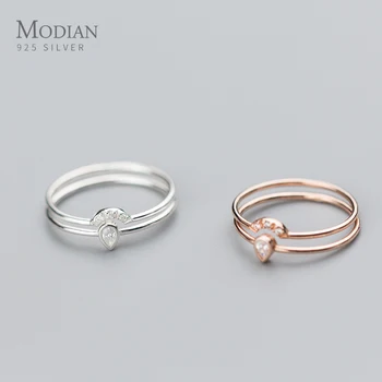 

Modian Rose Gold Color Geometric Fan Shape Water Drop Double Circle Sterling Silver 925 Ring for Women Original Fine Jewelry