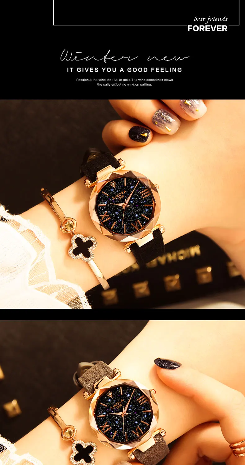 Watch Women Luxury Brand ladies Watches Personality Romantic Starry Sky elegant Watch Leather crystal Designer Ladies clock