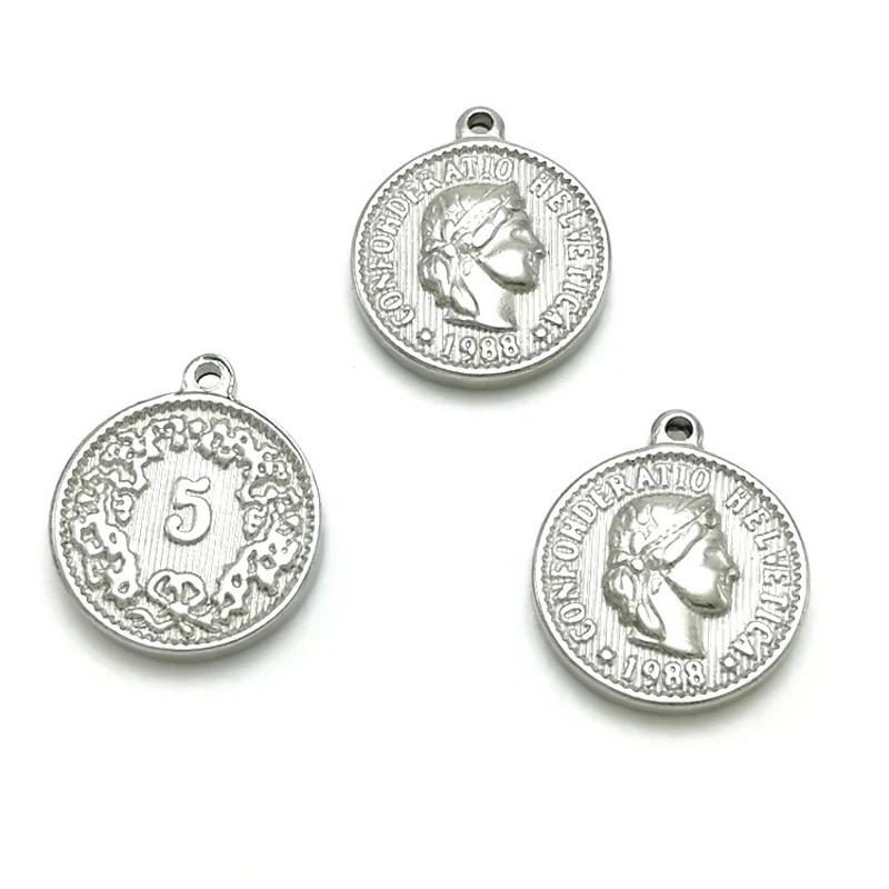 Vintage 15mm Round Stainless Steel Coin Pendants Portrait Charms For DIY Bracelet Necklace Fashion Jewelry Accessories BXGA061