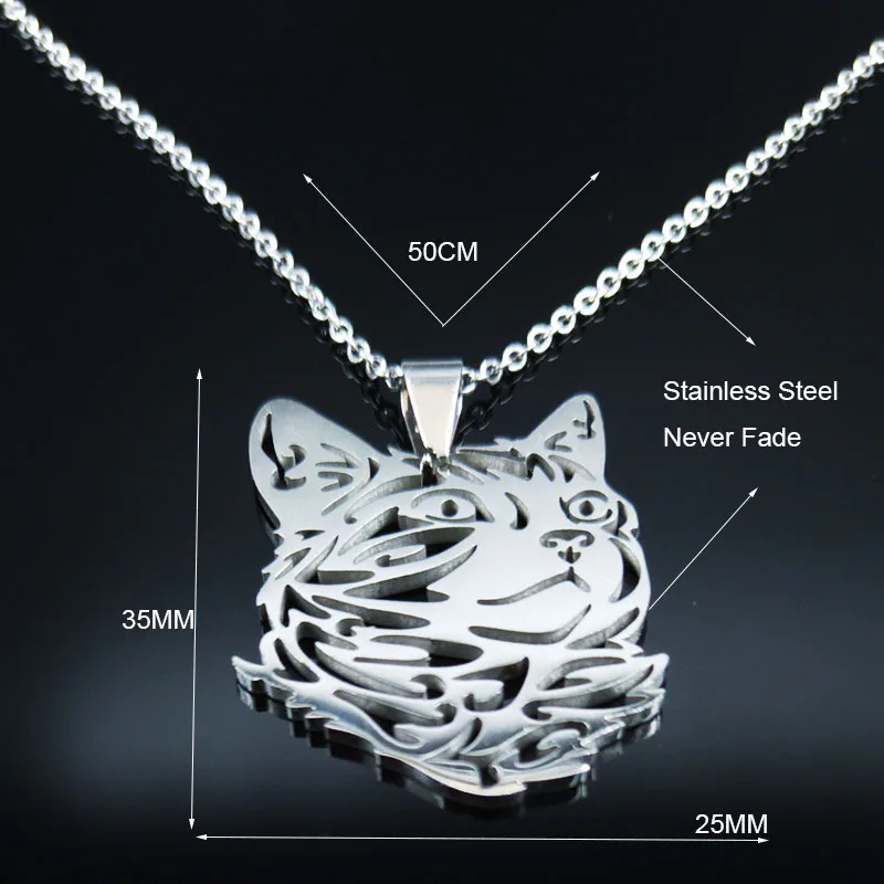 Модное милое мужское ожерелье в форме кошки серебряного цвета, мужское ожерелье из нержавеющей стали, ювелирное изделие, Женское Ожерелье N19693