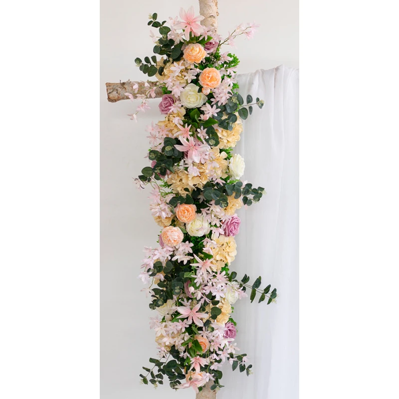 Custom 1m wedding backdrop arch decor artificial flower row decor flower arch road lead flower arrangement silk flower wall 1pc - Цвет: champange