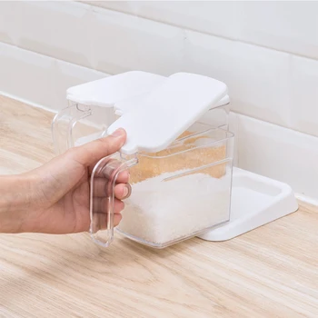 

3 In 1 Storage Container Salt Jar Easy Clean Restaurant With Spoons Clear Seasoning Box Sugar Modern Cruet Home Dustproof